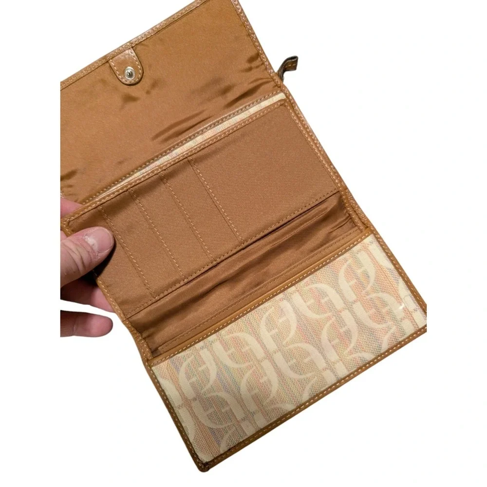 Fossil Wallet‎ Logo Spell Out Beige Cream Tan Brown Women Cards Coins Vintage